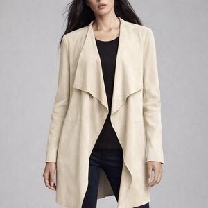 Eileen Fisher 100% Goat Suede Drape Front Jacket – Cream, Size M
